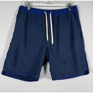 Fair Harbor Swim Trunks Shorts Mens Large Solid Blue Stretch Lined Beach